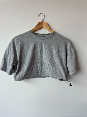 DAZY Heather Grey Cinch Drawstring Hem Crop Top T-Shirt Medium M